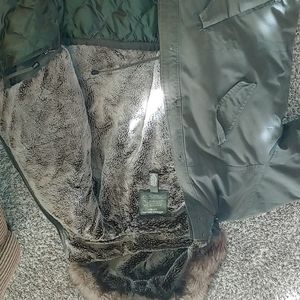 Eddie Bauer Olive Green Parka with Faux Fur Hood